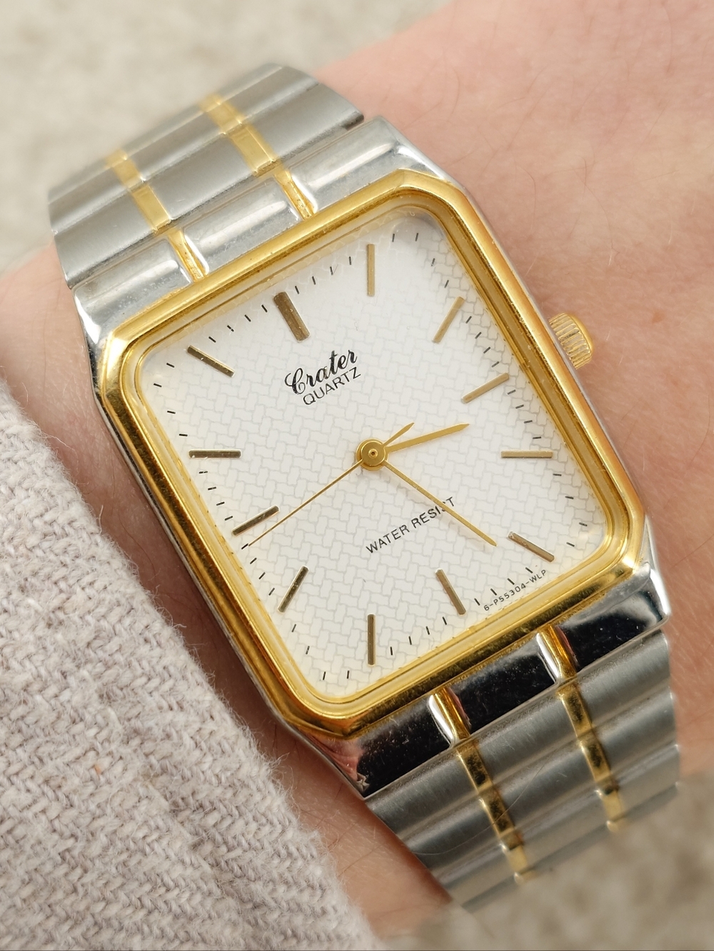 Crater Unisex Watch Tank Rectangular Style Two-tone Geometric Dial Japan 26mm